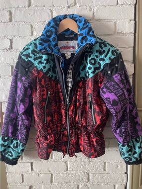 Obermeyer Blue and Black Patterned Ski Jacket